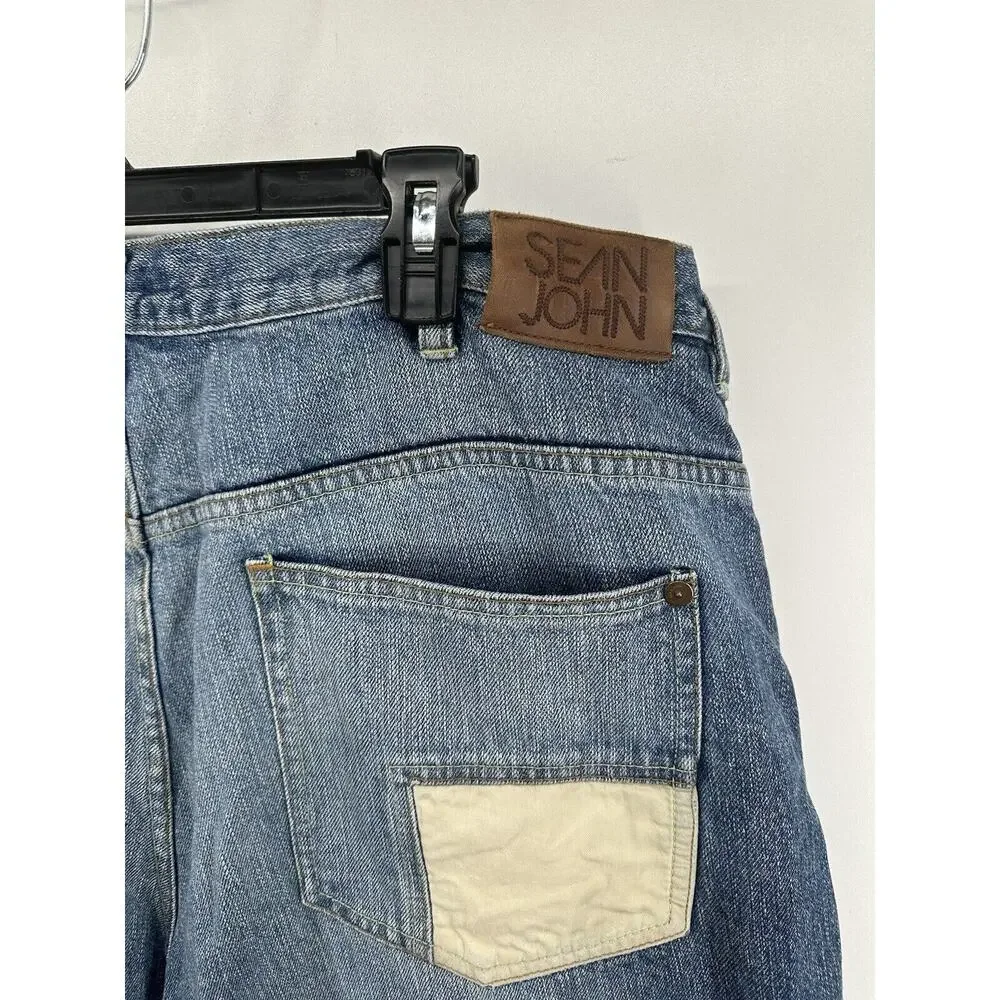 Sean John‎ Jeans Men's Sz 40 Blue White Patch Baggy Street Y2K Denim Vintage 90s